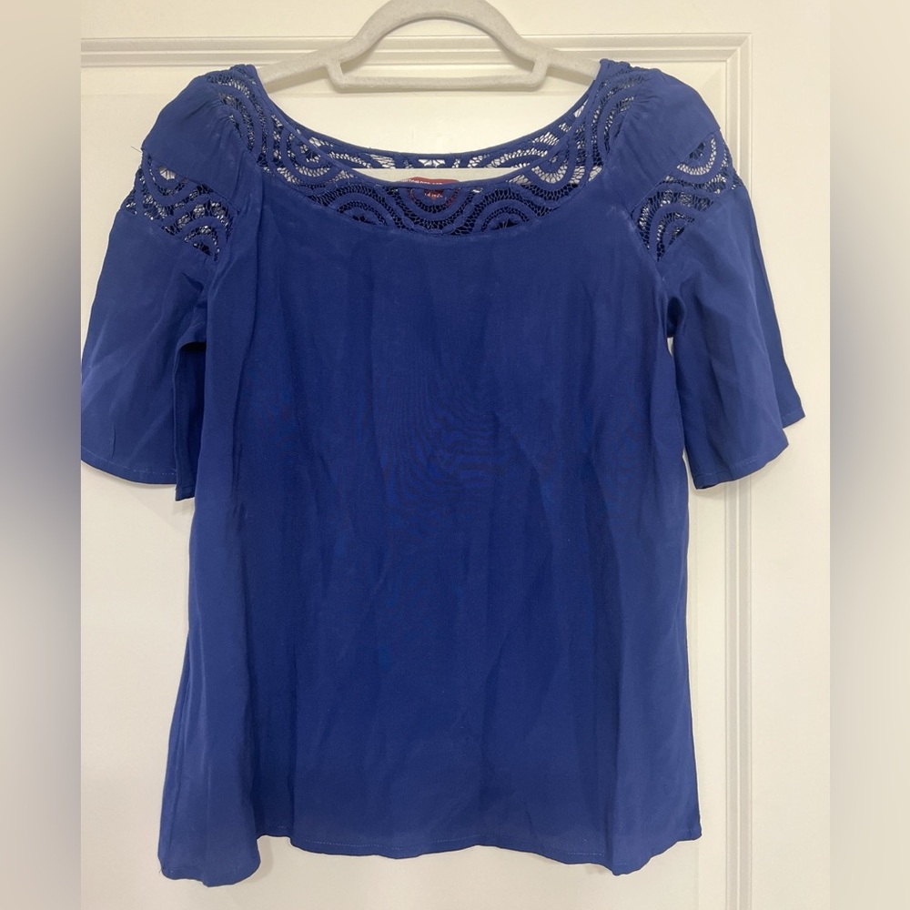 Comptoir Des Cotonniers Cobalt Blue Lace Blouse
